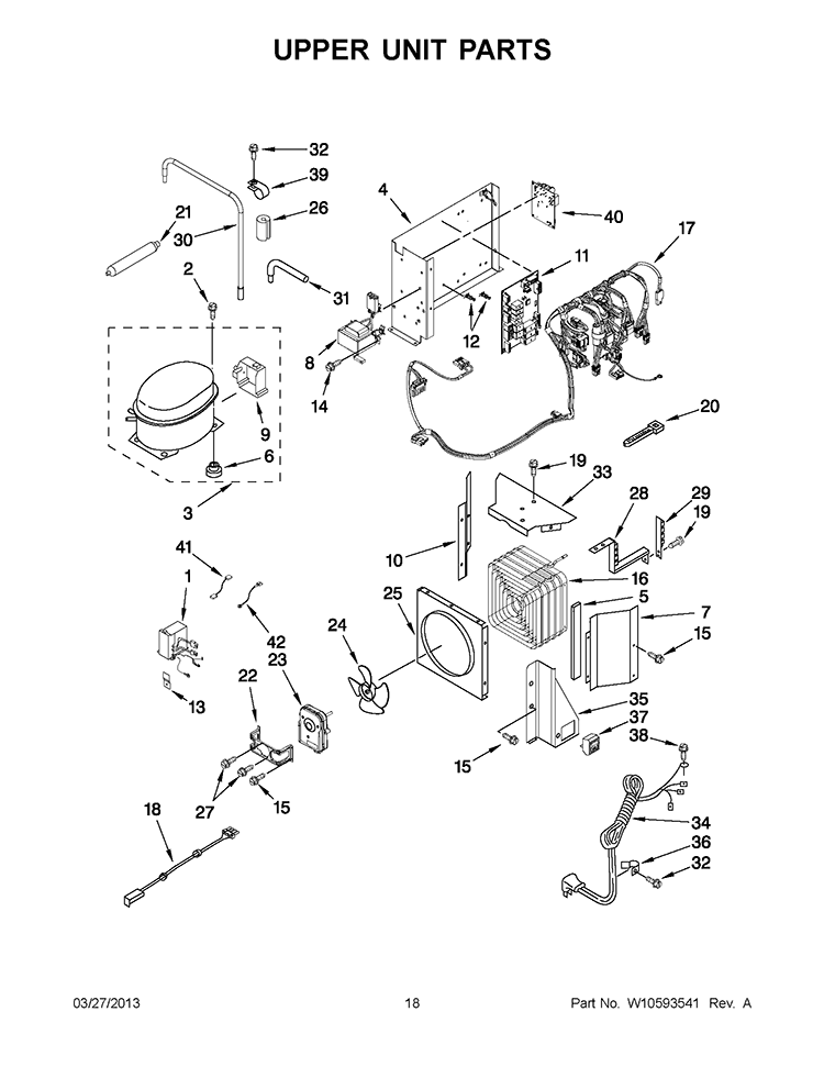 UPPER UNIT PARTS Diagram and Parts List for KBLO36FTX07  KitchenAid Refrigerator