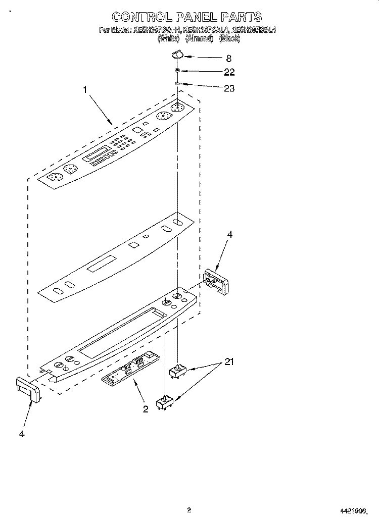 CONTROL PANEL Diagram and Parts List for KESH307BBL4  KitchenAid Range