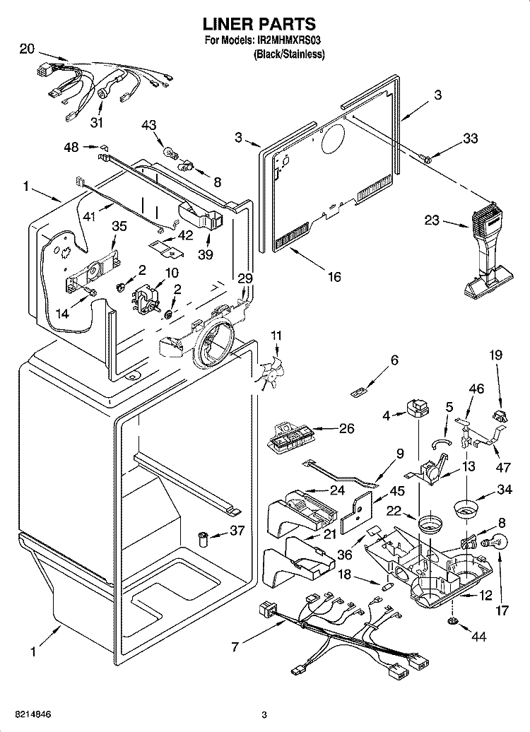LINER PARTS Diagram and Parts List for IR2MHMXRS03  Whirlpool Refrigerator