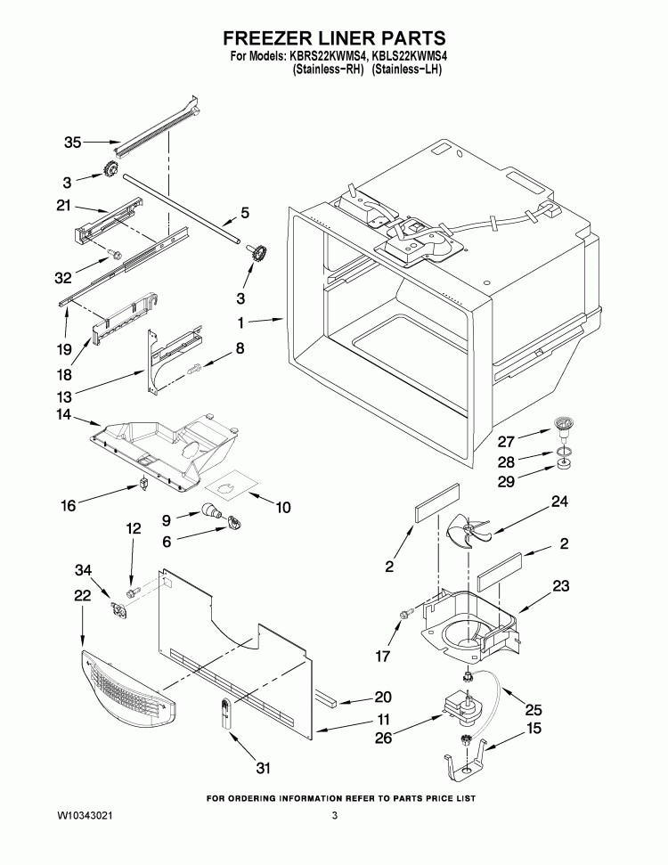 FREEZER LINER PARTS Diagram and Parts List for KBLS22KWMS4  KitchenAid Refrigerator