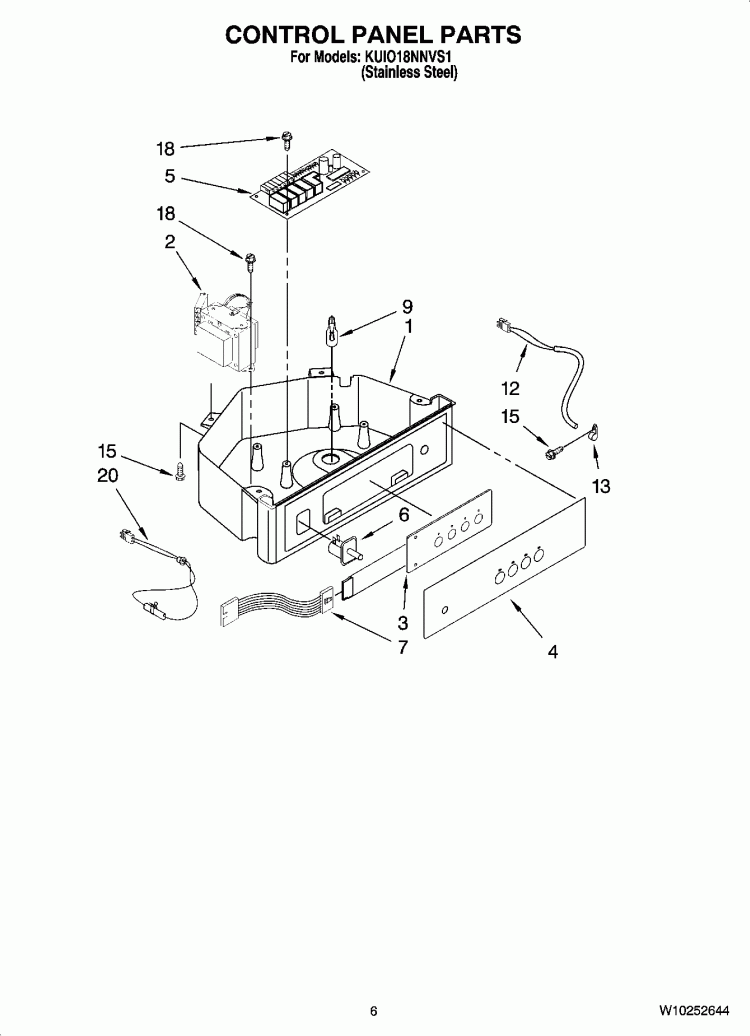 CONTROL PANEL PARTS Diagram and Parts List for KUIO18NNVS1  KitchenAid Ice Maker