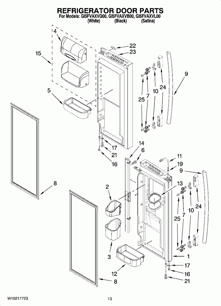 REFRIGERATOR DOOR PARTS Diagram and Parts List for GI5FVAXVL00  Whirlpool Refrigerator