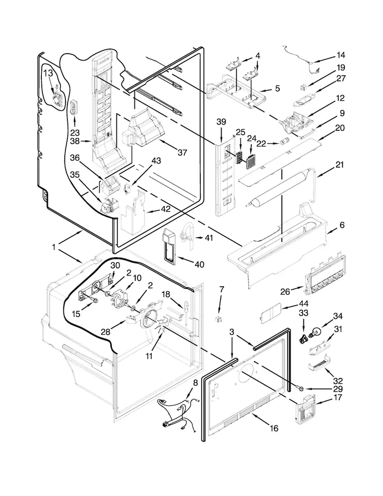 Liner Parts Diagram and Parts List for KRFF300ESS00  KitchenAid Refrigerator