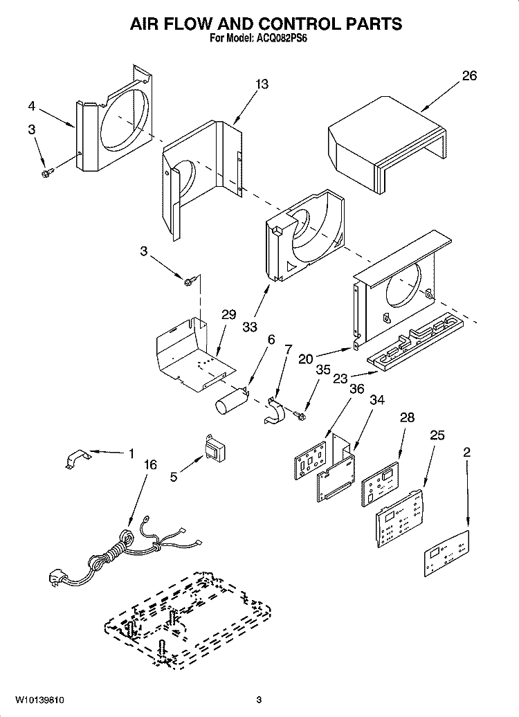 AIR FLOW AND CONTROL PARTS Diagram and Parts List for ACQ082PS6  Whirlpool Air Conditioner
