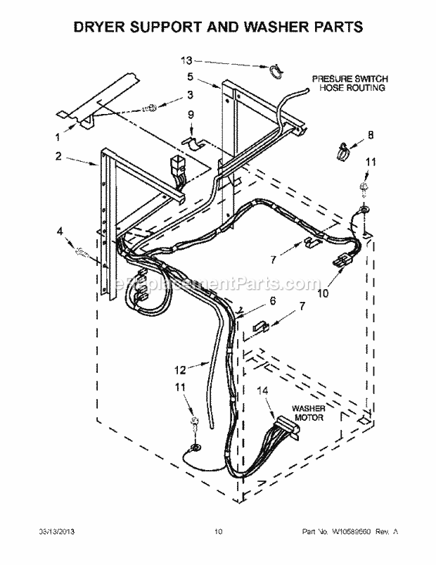 Dryer Support And Washer Parts Diagram and Parts List for LTE5243DQB  Whirlpool Washer Dryer Combo