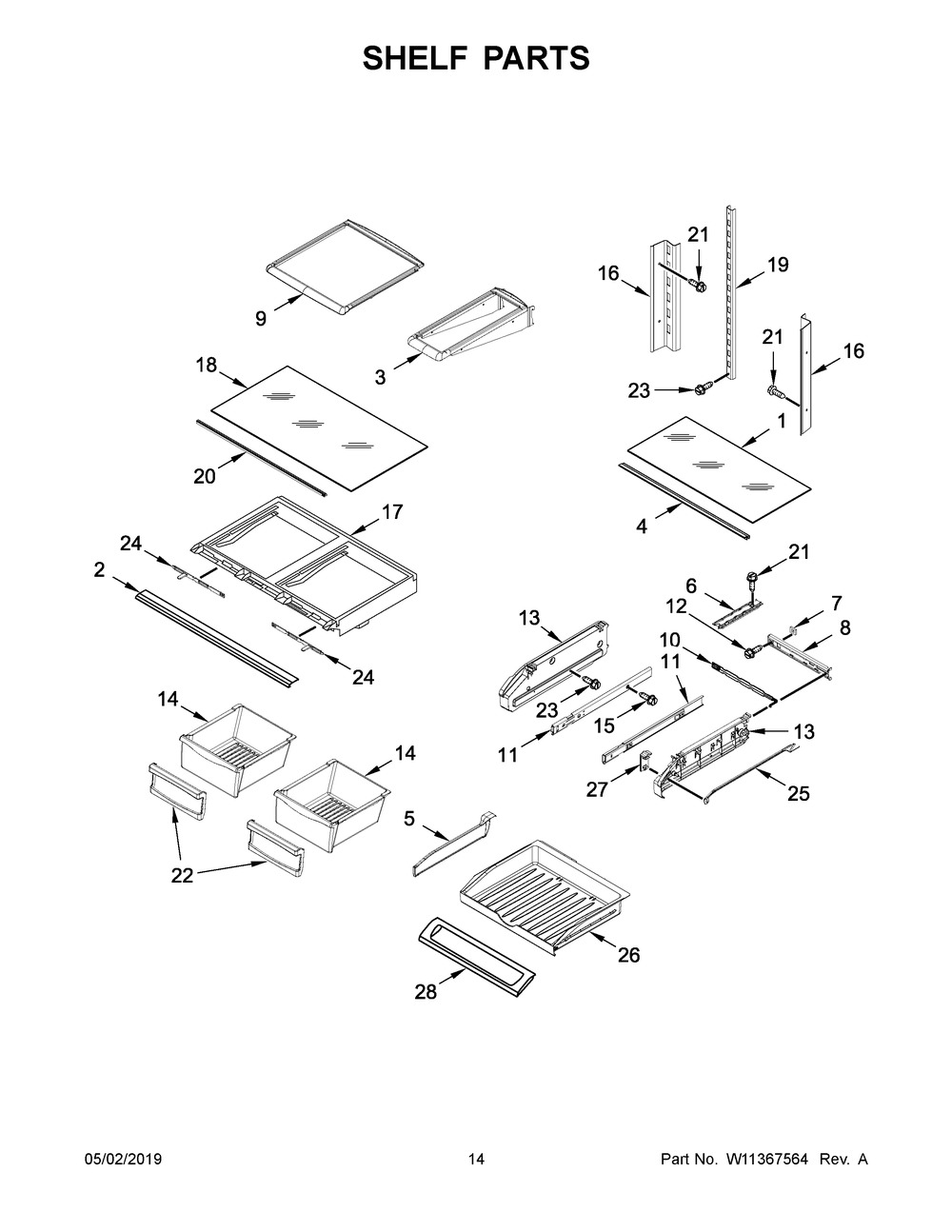 Shelf Parts Diagram and Parts List for WRF550CDHZ02  Whirlpool Refrigerator