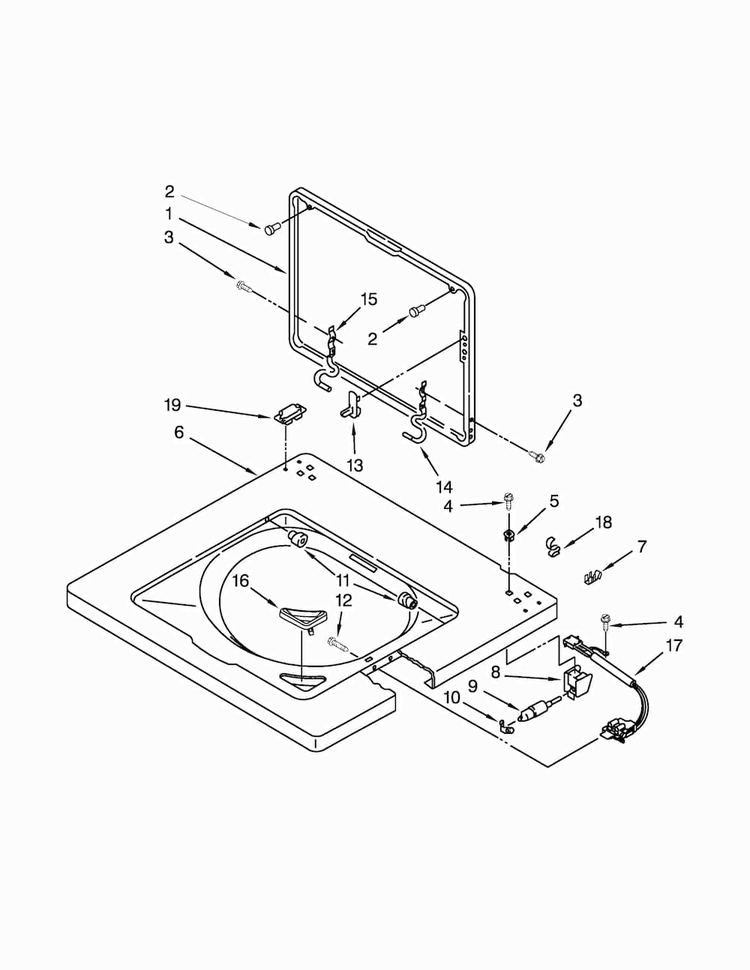 Washer Top And Lid Parts Diagram and Parts List for WET3300XQ2  Whirlpool Washer Dryer Combo
