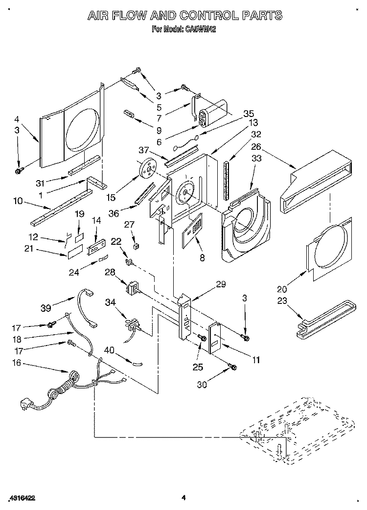 AIR FLOW AND CONTROL Diagram and Parts List for CA5WM42  Crosley Air Conditioner