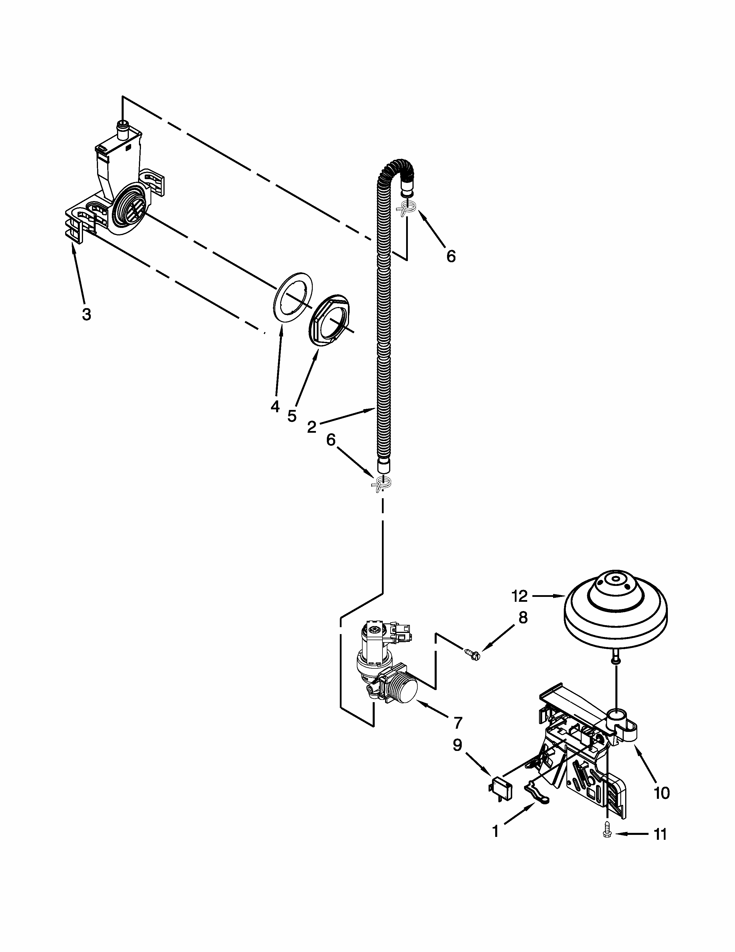 Fill, Drain & Overfill Parts Diagram and Parts List for 66517152K216  Kenmore Dishwasher