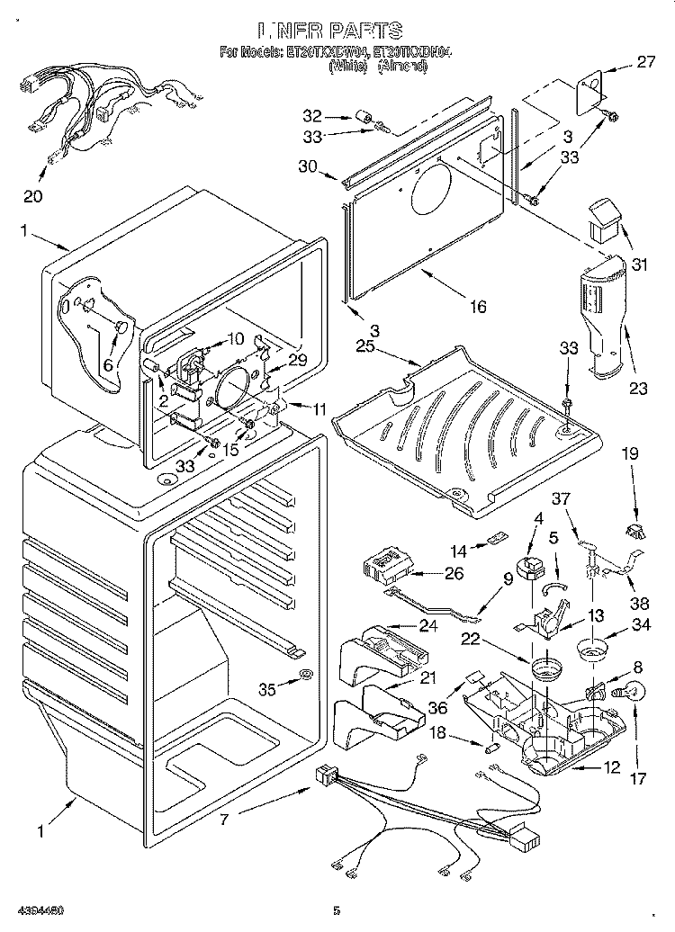 LINER Diagram and Parts List for ET20TKXDW04  Whirlpool Refrigerator