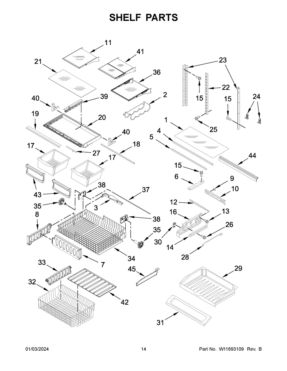 Shelf Parts Diagram and Parts List for KRFF302ESS07  KitchenAid Refrigerator