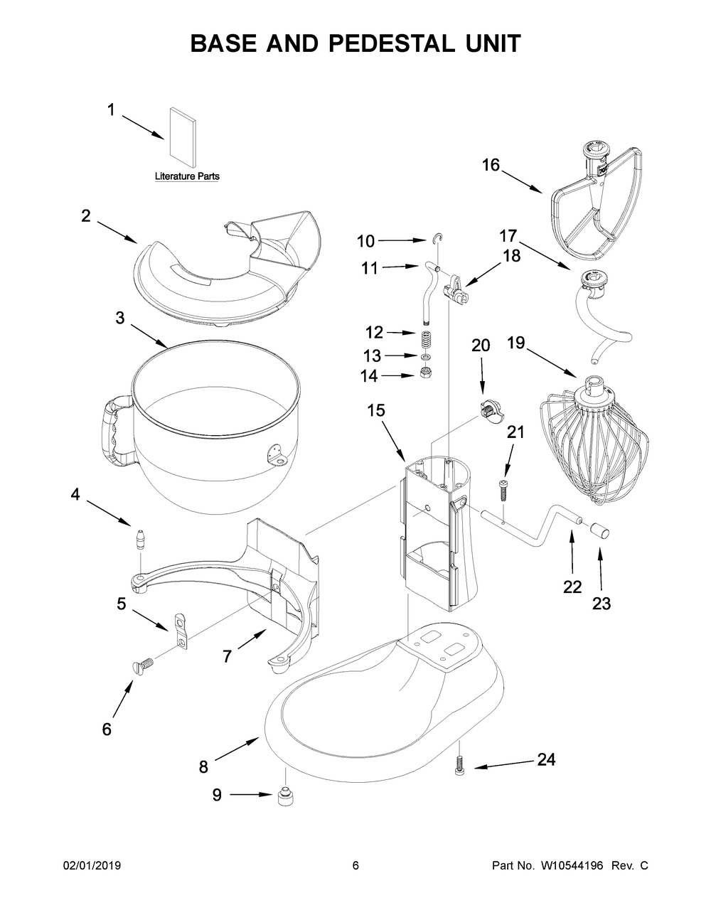 Base And Pedestal Unit Diagram and Parts List for KSM7586PMZ1  Whirlpool Mixer