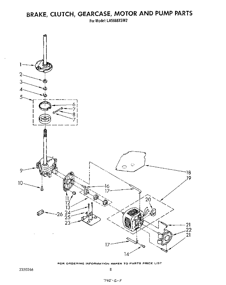 BRAKE, CLUTCH, GEARCASE, MOTOR AND PUMP Diagram and Parts List for LA5668XSW2  Whirlpool Washer
