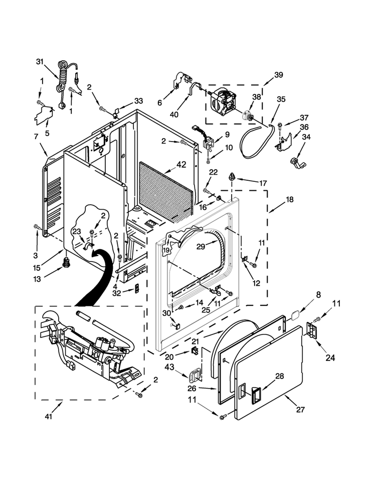 Cabinet Parts Diagram and Parts List for WGD4810BQ1  Whirlpool Dryer