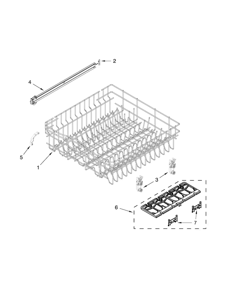 Upper Rack And Track Parts Diagram and Parts List for WDF775SAYM3  Whirlpool Dishwasher
