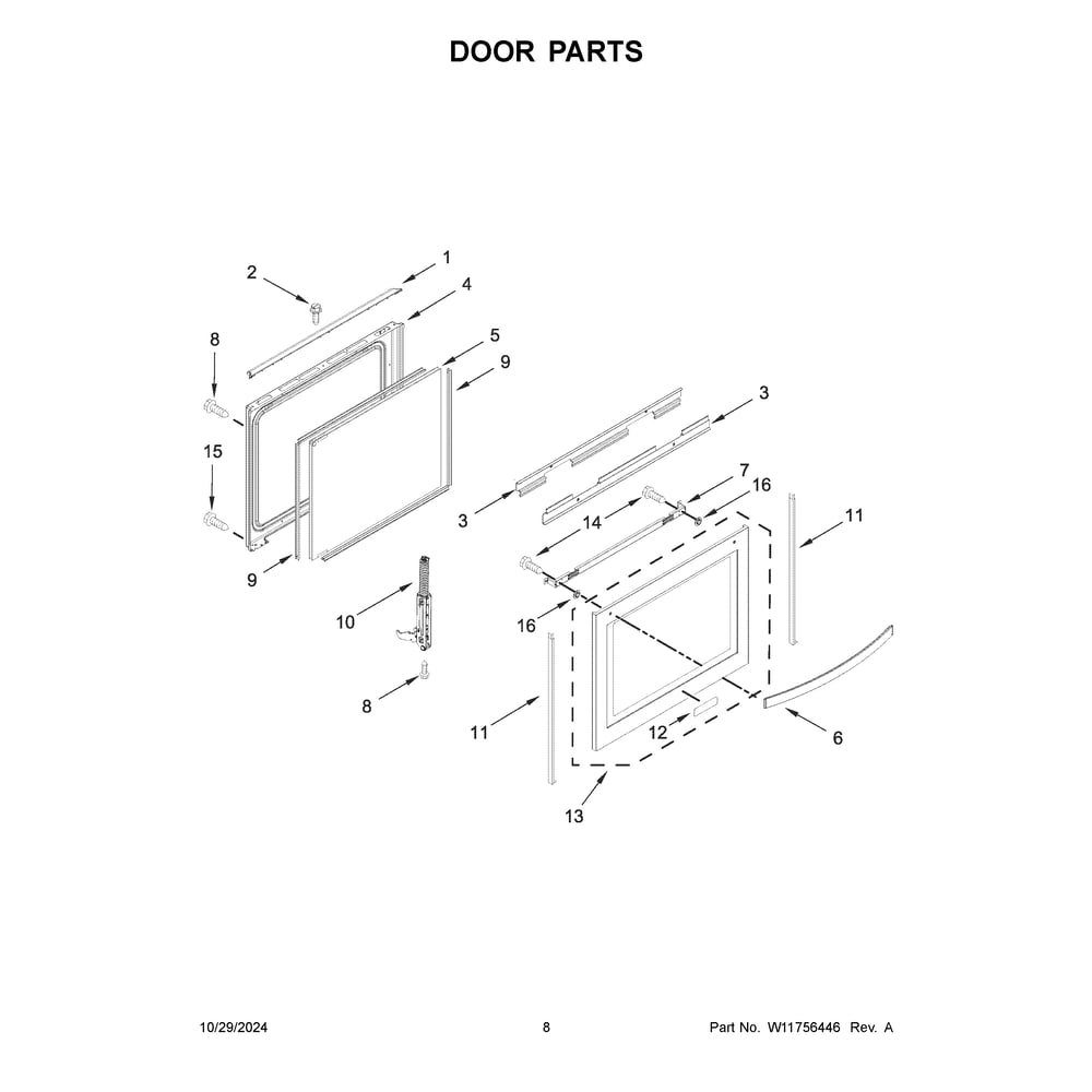Door Parts Diagram and Parts List for WEG750H0HZ7  Whirlpool Range