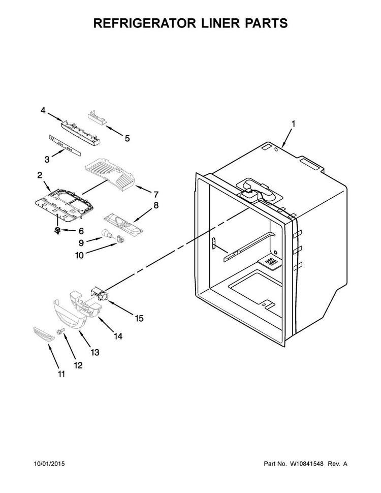 Refrigerator Liner Parts Diagram and Parts List for 5GBB1958EW00  Whirlpool Refrigerator