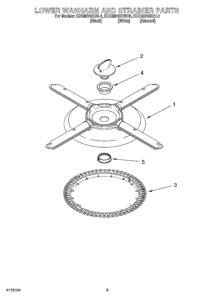 LOWER WASHARM AND STRAINER Diagram and Parts List for KUDM24SEAL4  KitchenAid Dishwasher
