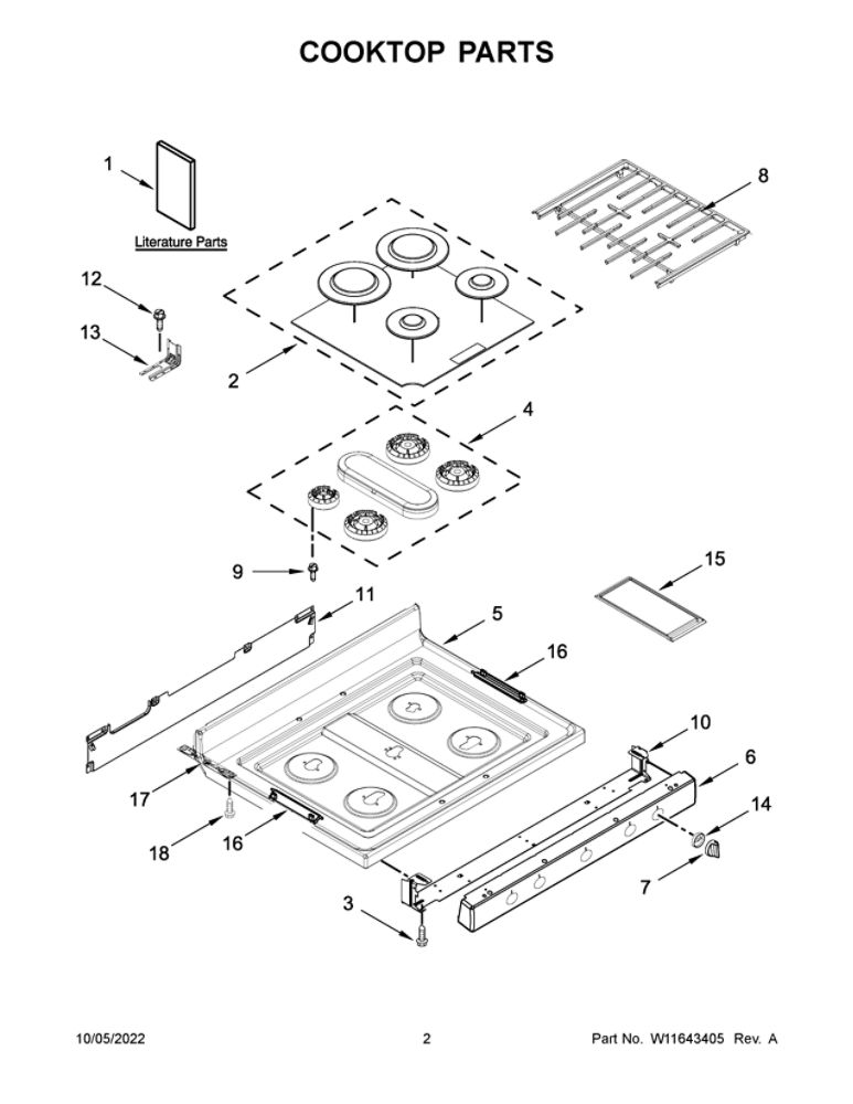 Cooktop Parts Diagram and Parts List for WFG775H0HZ5  Whirlpool Range