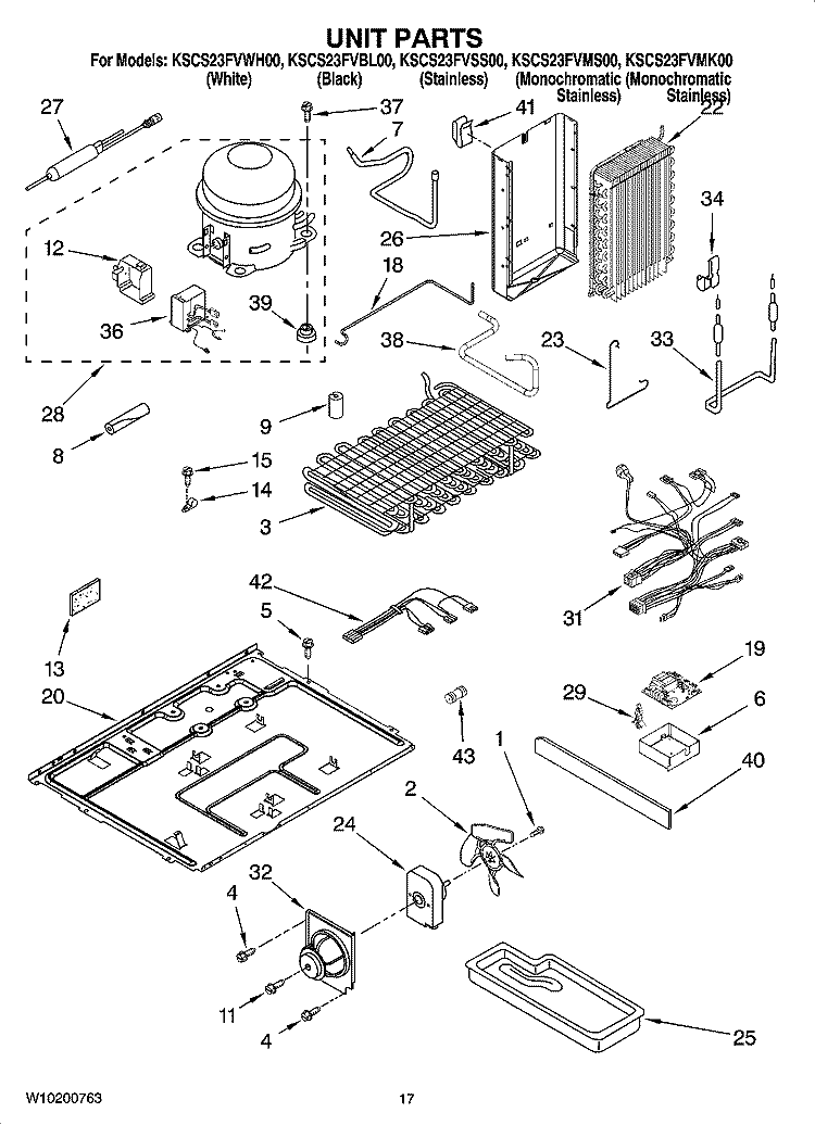 UNIT PARTS Diagram and Parts List for KSCS23FVBL00  KitchenAid Refrigerator