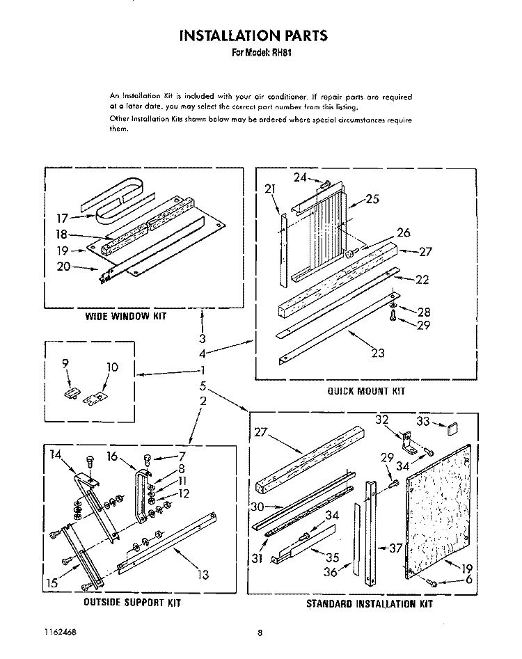 INSTALLATION Diagram and Parts List for RH81  Whirlpool Air Conditioner