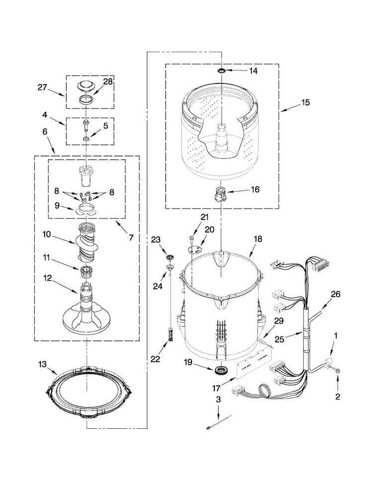 Basket And Tub Parts Diagram and Parts List for 11020022013  Kenmore Washer