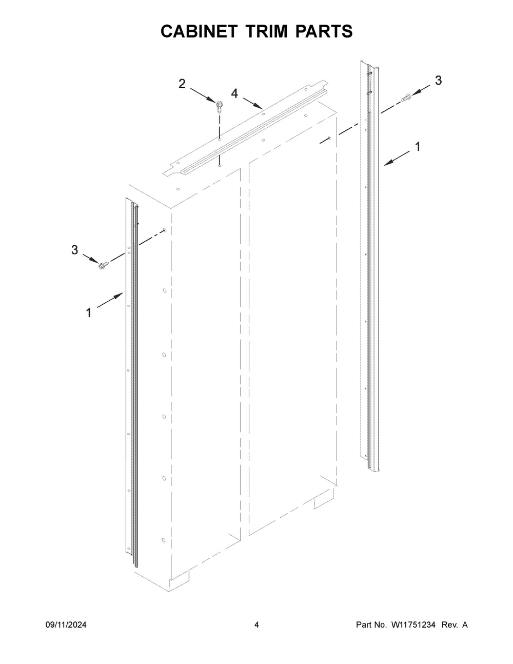 03 - Cabinet Trim Parts Diagram and Parts List for JBSS48E22L01  Whirlpool Refrigerator