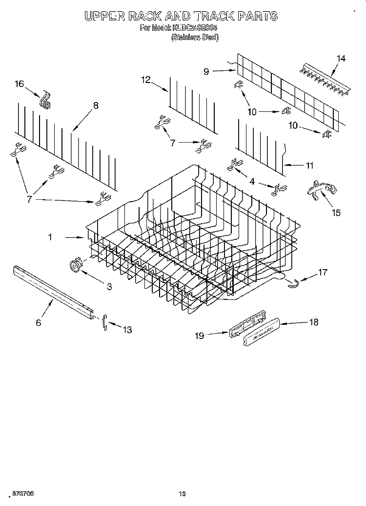 UPPER RACK AND TRACK Diagram and Parts List for KUDC24SESS5  KitchenAid Dishwasher