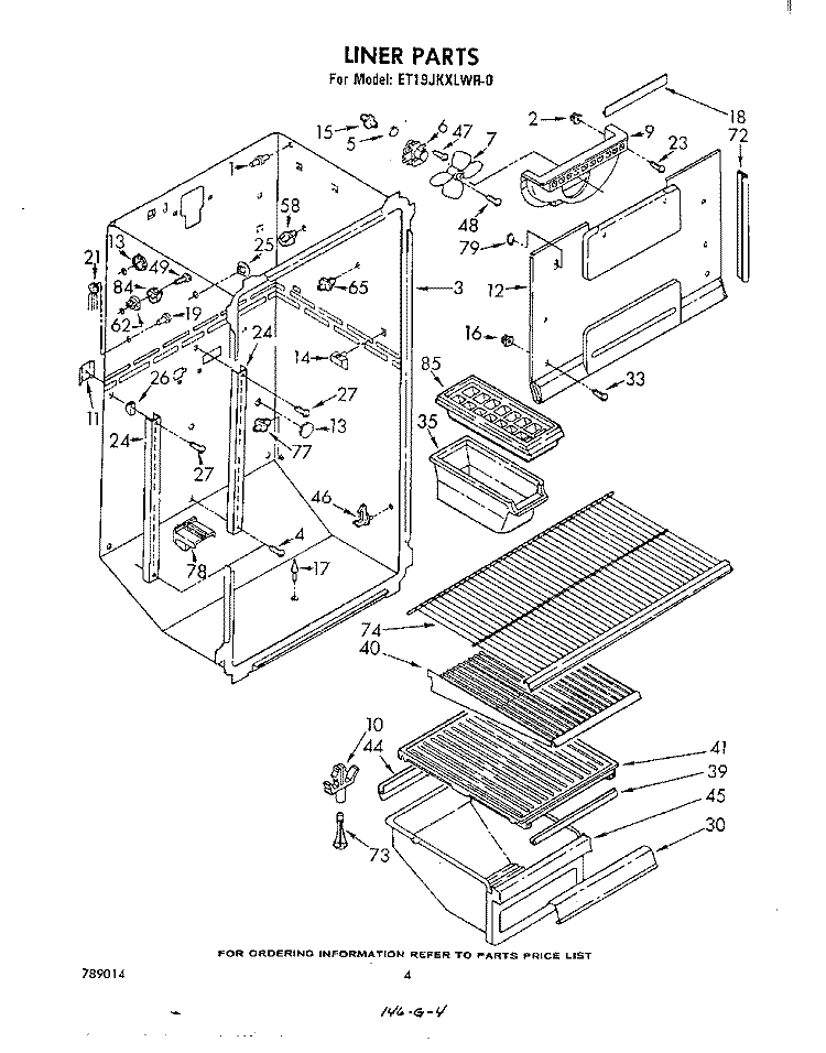 LINER Diagram and Parts List for ET19JKXLWR0  Whirlpool Refrigerator