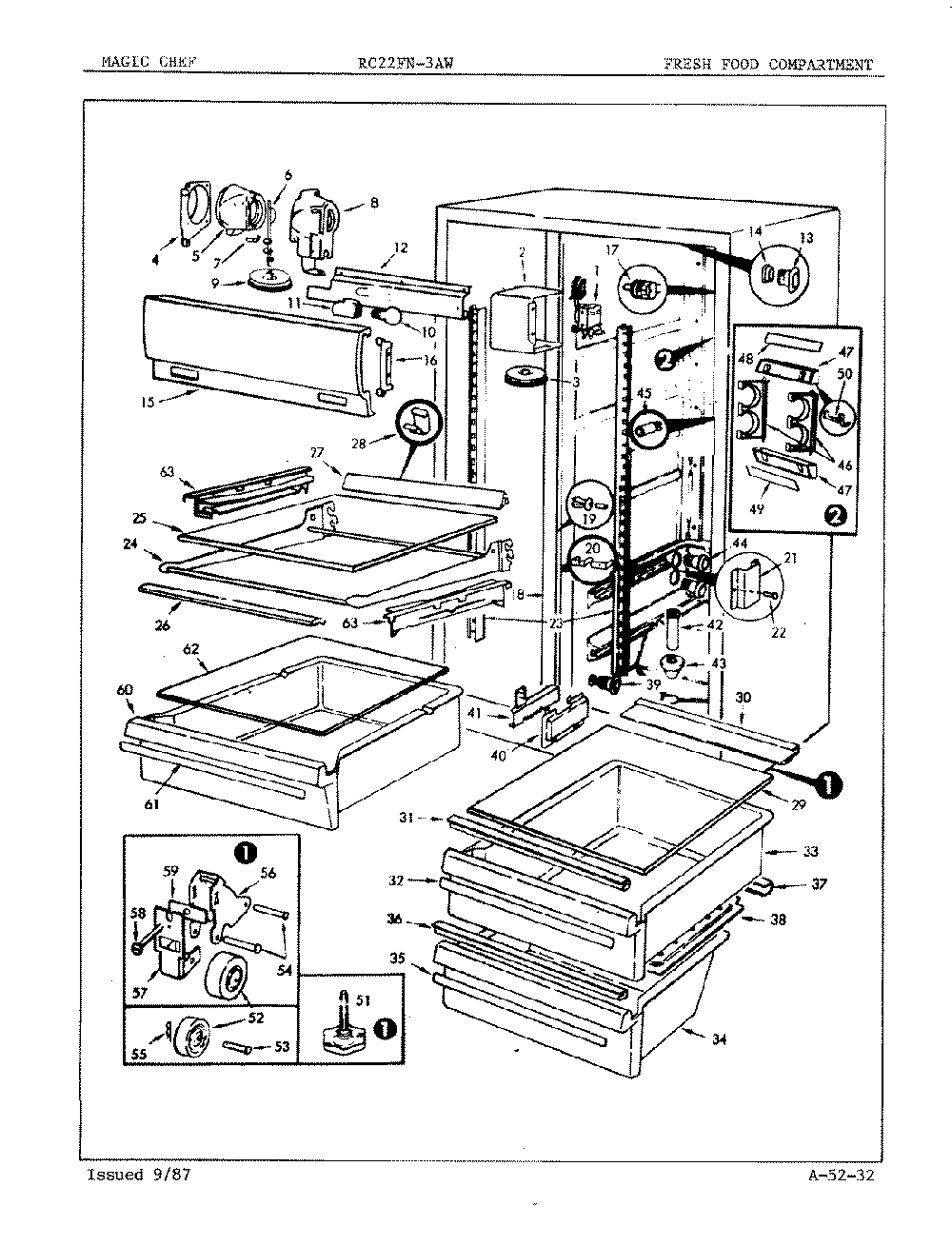 03 - Fresh Food Compartment Diagram and Parts List for RC22FA-3AW  Whirlpool Refrigerator
