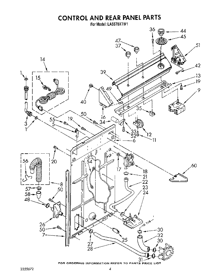 CONTROLS AND REAR PANEL Diagram and Parts List for LA5578XTN1  Whirlpool Washer