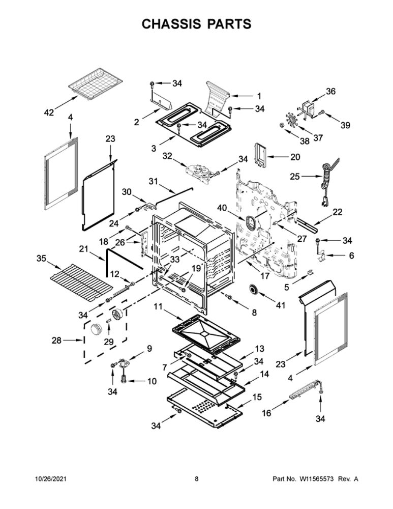 Chassis Parts Diagram and Parts List for WFG535S0LZ1  Whirlpool Range