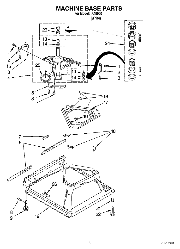 MACHINE BASE PARTS Diagram and Parts List for IK45000  Inglis Washer