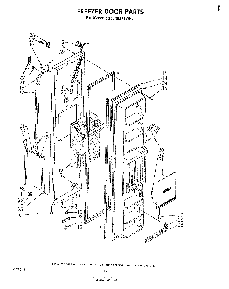 FREEZER DOOR Diagram and Parts List for ED26MMXLWR0  Whirlpool Refrigerator
