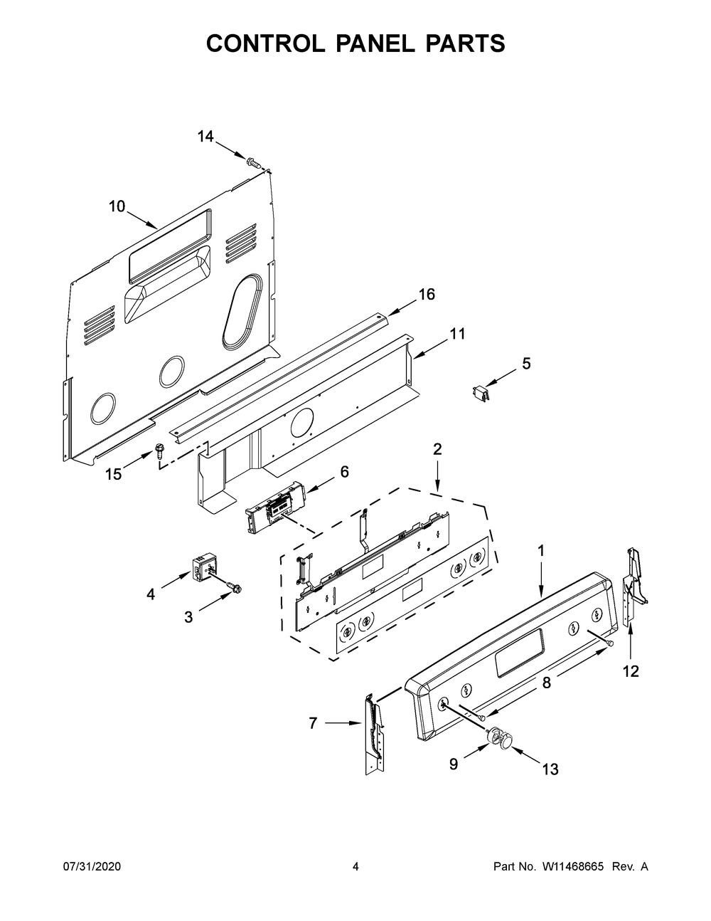 Control Panel Parts Diagram and Parts List for YKFEG500EWH4  Whirlpool Range