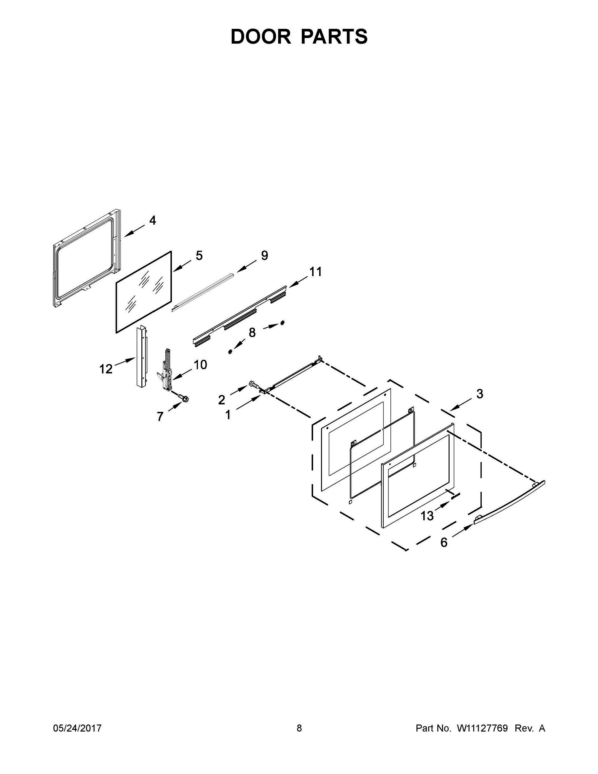 05 - DOOR PARTS Diagram and Parts List for JDS1450CFS0  Whirlpool Range