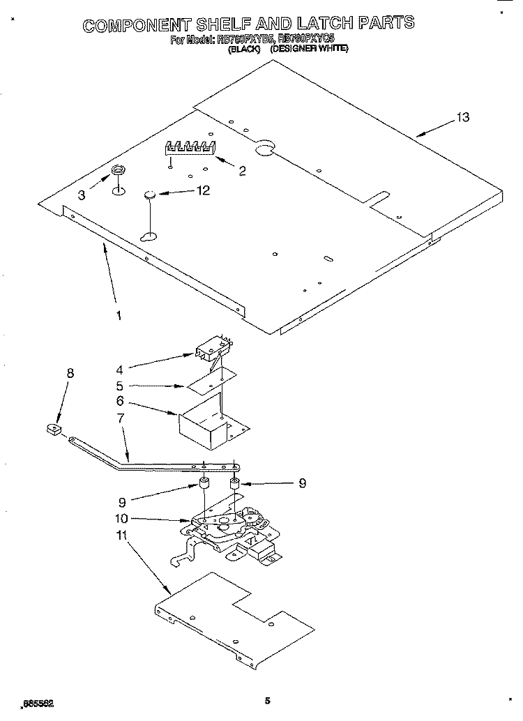 COMPONENT SHELF AND LATCH Diagram and Parts List for RB760PXYQ5  Whirlpool Wall Oven