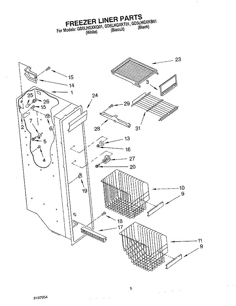 FREEZER LINER Diagram and Parts List for GD5LHGXKB01  Whirlpool Refrigerator