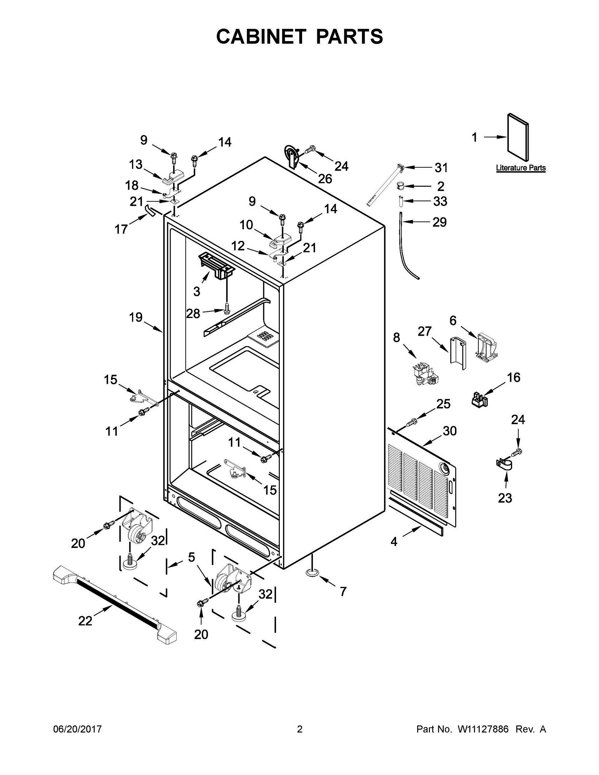 02 - CABINET PARTS Diagram and Parts List for WRFA35SWHN00  Whirlpool Refrigerator