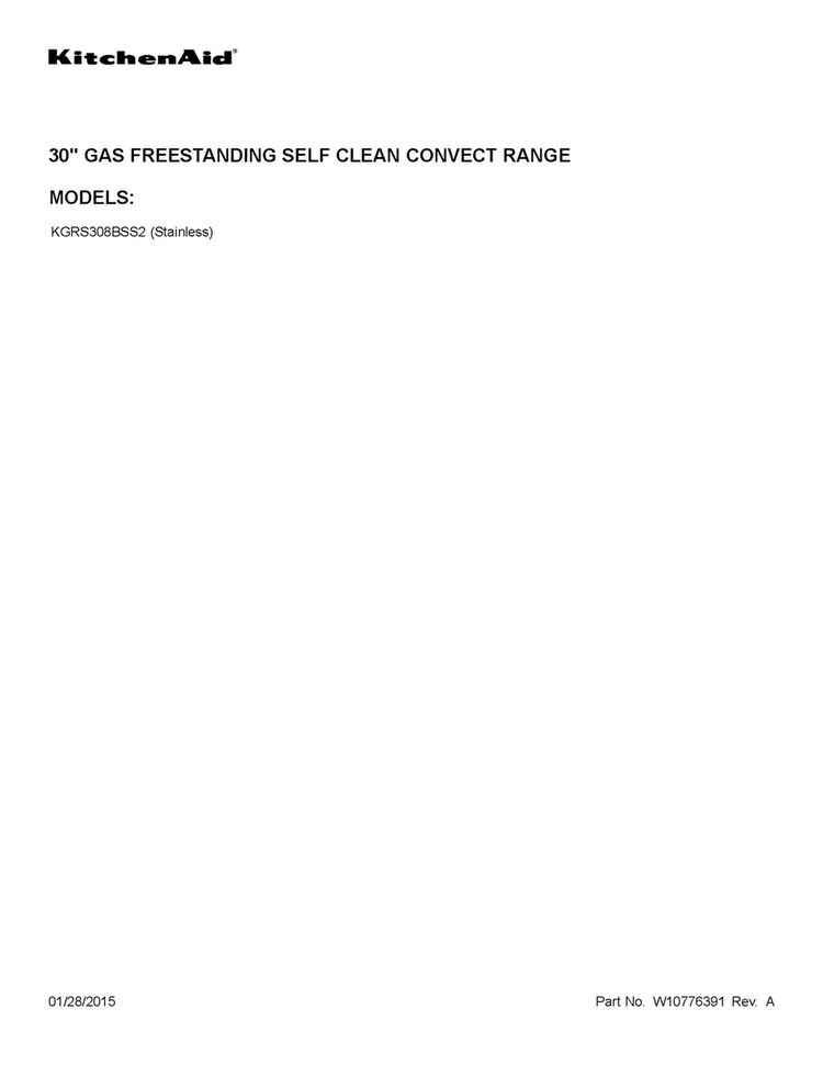 Cover Sheet Diagram and Parts List for KGRS308BSS2  KitchenAid Range
