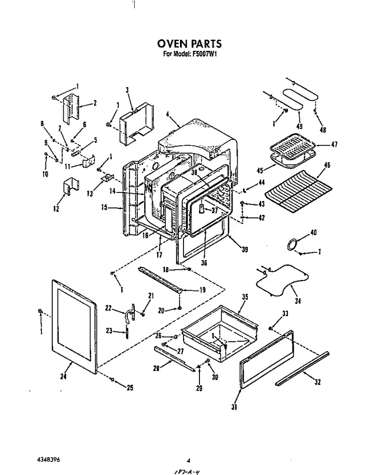 Oven Diagram and Parts List for F5007*1  Roper Range
