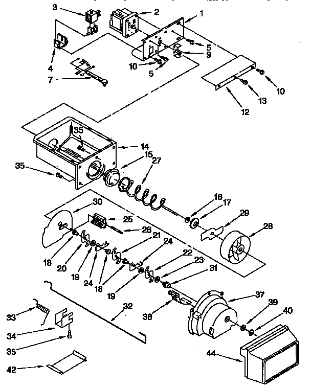 Motor And Ice Container Diagram and Parts List for KTRS22QABL01  KitchenAid Refrigerator