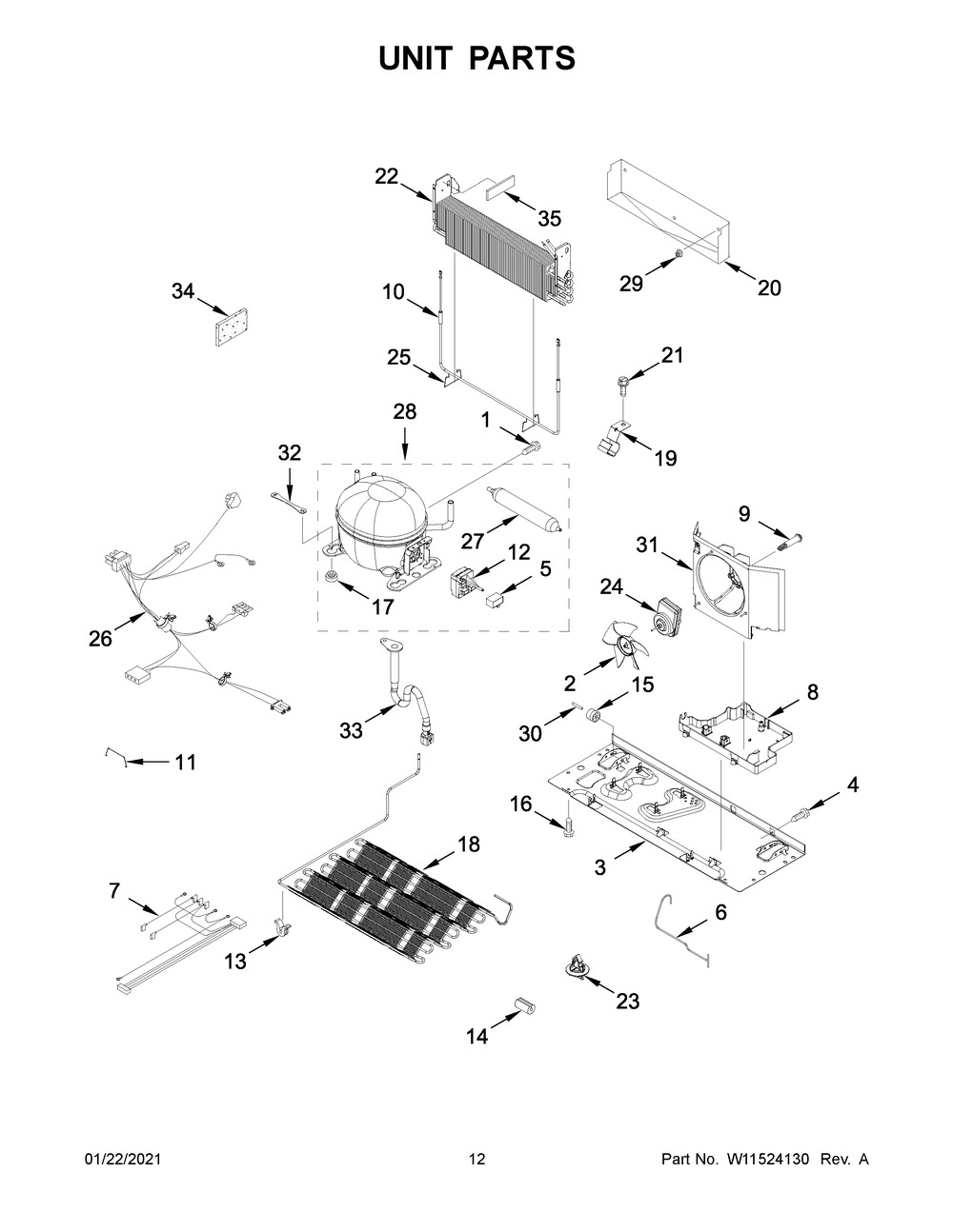 Unit Parts Diagram and Parts List for MFC2062FEZ05  Whirlpool Refrigerator