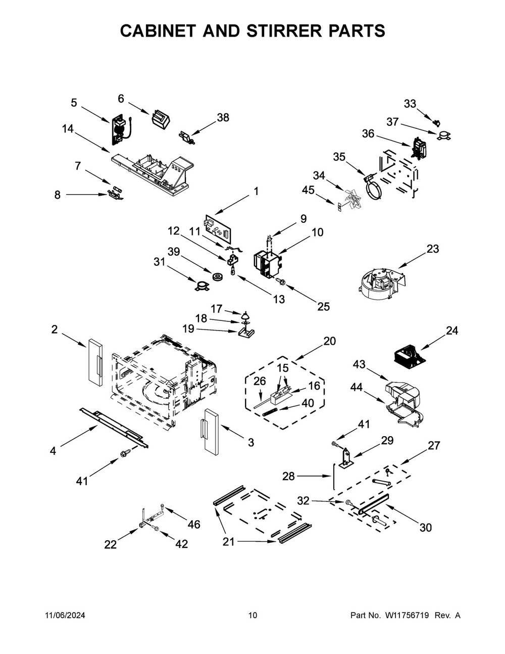06 - Cabinet And Stirrer Parts Diagram and Parts List for JMW2427LM03  Whirlpool Microwave Oven Combo