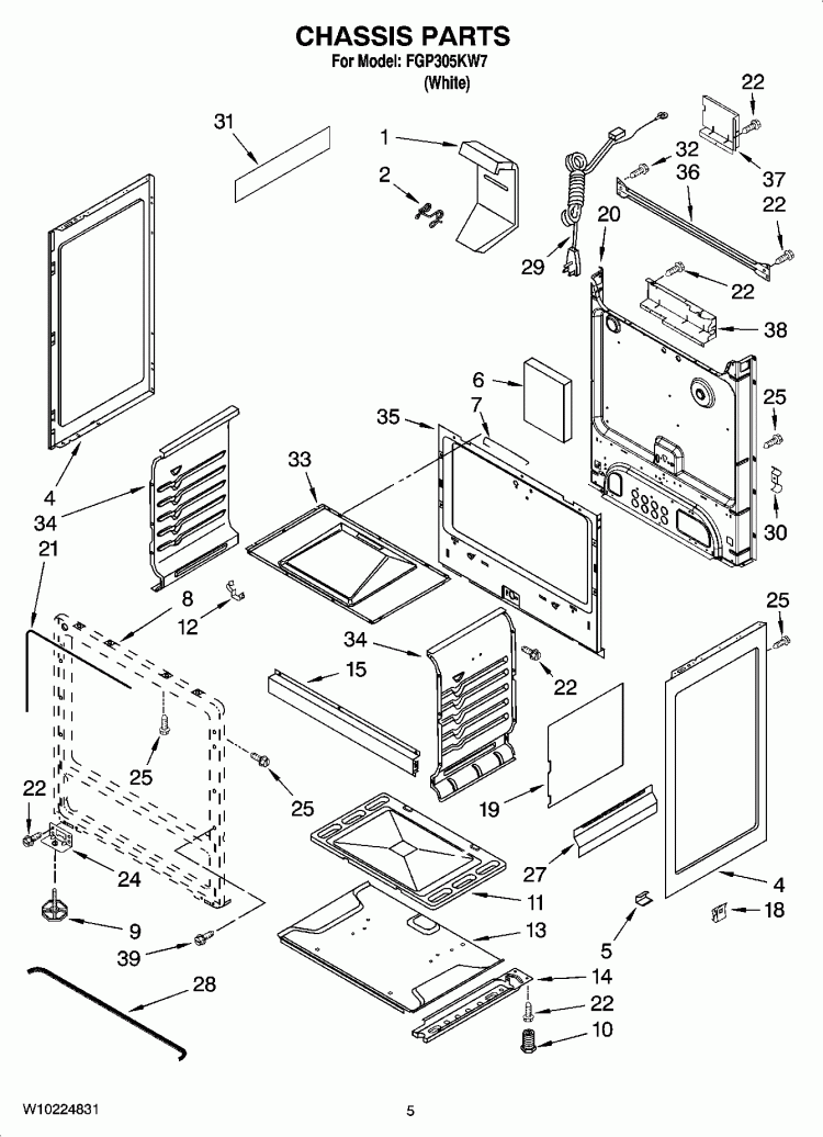 CHASSIS PARTS Diagram and Parts List for FGP305KW7  Roper Range