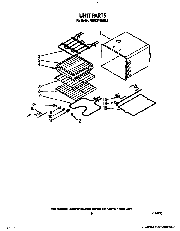 UNIT Diagram and Parts List for KEBS246WBL2  KitchenAid Wall Oven