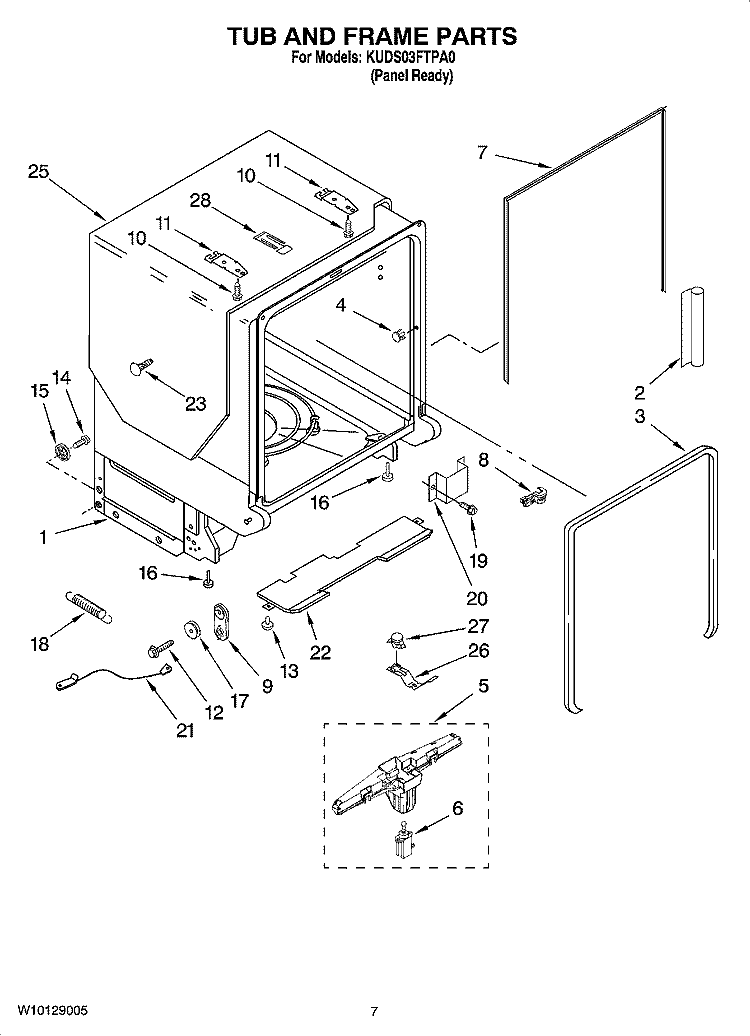 TUB AND FRAME PARTS Diagram and Parts List for KUDS03FTPA0  KitchenAid Dishwasher