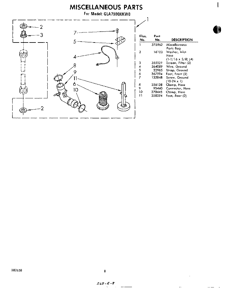 MISCELLANEOUS , LITERATURE AND OPTIONAL Diagram and Parts List for GLA7900XKW0  Whirlpool Washer