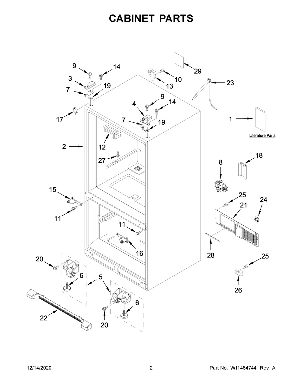 Cabinet Parts Diagram and Parts List for WRF535SMHZ05  Whirlpool Refrigerator