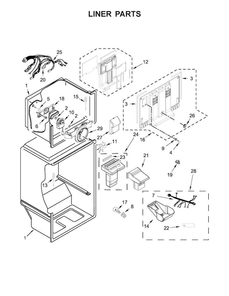 Liner Parts Diagram and Parts List for WRT518SZFG00  Whirlpool Refrigerator